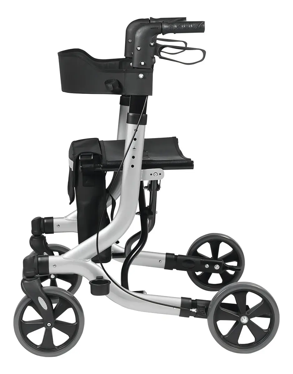 Andador 4 Rodas Encosto Cadeira Assento Dobrável Alumínio Não Enferruja Freios Suporta 130kg Idoso Adulto Ortopédico Ergonômico Caminhada Altura Regulável Cesta Porta Objeto Reabilitação Pós Cirurgia - Imagem 7