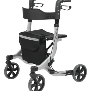 Andador 4 Rodas Encosto Cadeira Assento Dobrável Alumínio Não Enferruja Freios Suporta 130kg Idoso Adulto Ortopédico Ergonômico Caminhada Altura Regulável Cesta Porta Objeto Reabilitação Pós Cirurgia